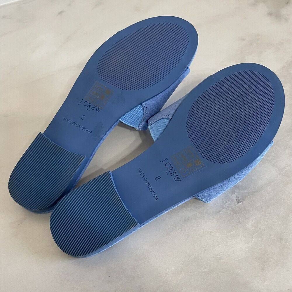J. CREW Microsuede Single Strap Slide Sandals Women’s 8 Peri Blue Flat Shoe NEW - Picture 8 of 8